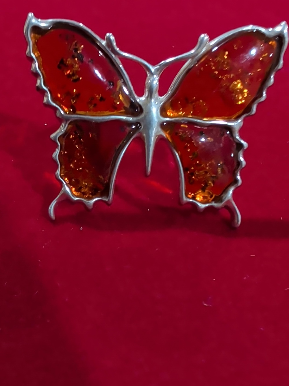 925 Sterling Silver Amber Butterfly Ring Size 8 - Picture 4 of 9